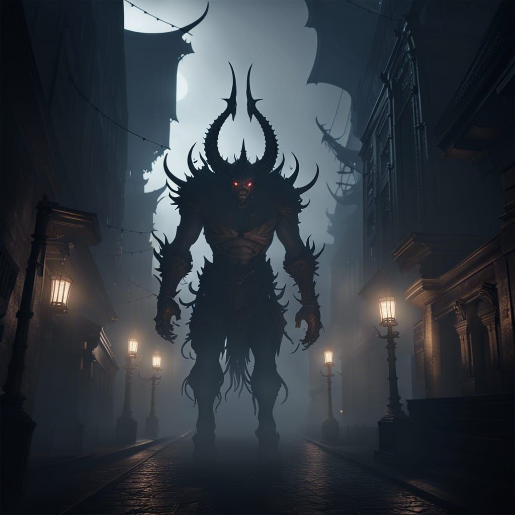 Demon Walk On City In Mist ,darkly Ambience , Fromsoftware Concept 