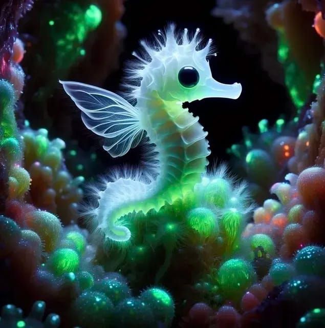 Teeny Tiny Green-White Fluffy Seahorse