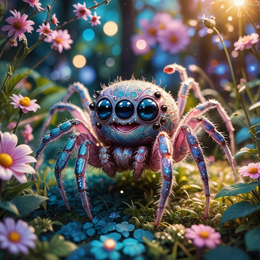 Adorable kawaii spider, round body, big sparkling eyes, pastel colors, smiling expression, tiny legs ...  by @Miss Dragons