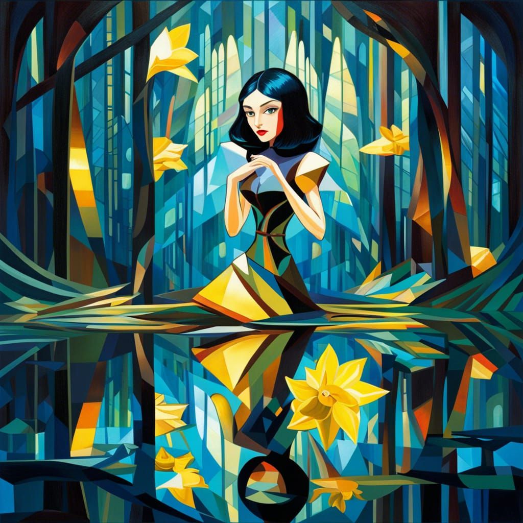 Bioluminescent Steampunk Yennefer in Cubist Style