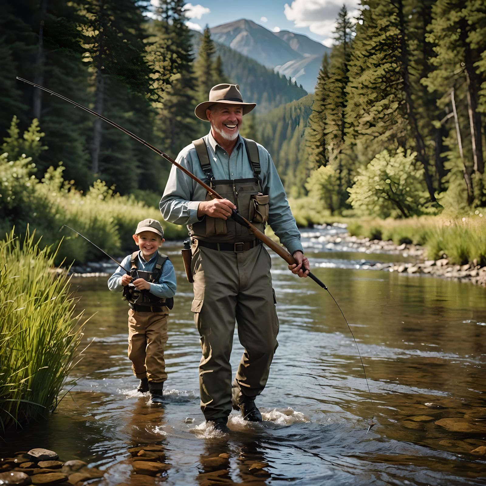 Father and son fly fishing #612
