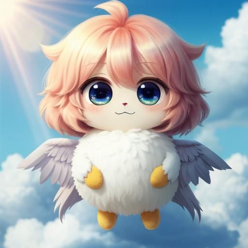 A unique creature, cute, fluffy, big chibi eyes.