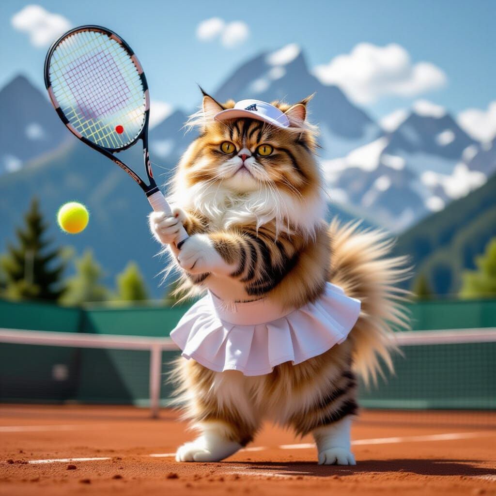 A Cute fluffy Persian cat playing tennis on the Wombledon Open.  by @Ylona