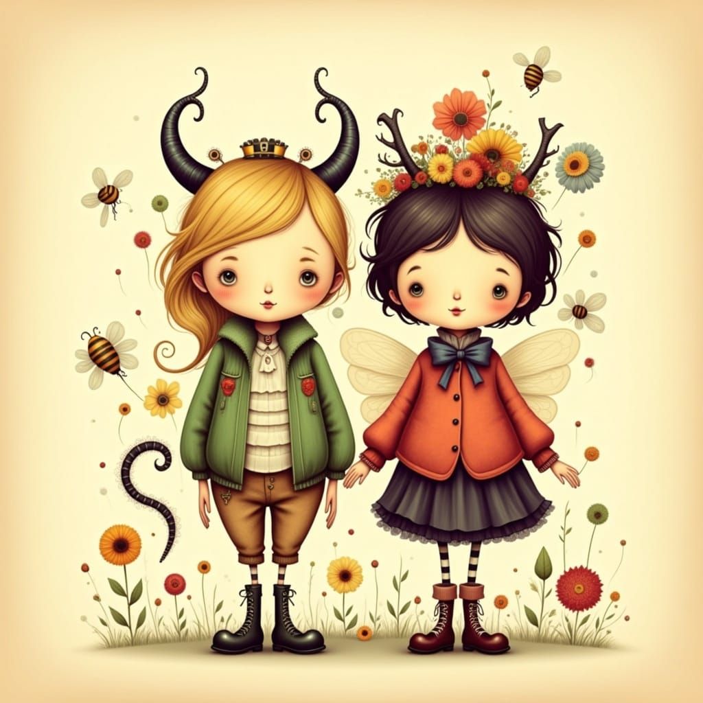 <lora:Whimsical Quirky:1.0> whimsical, quirky and surreal style, rosey and herschel