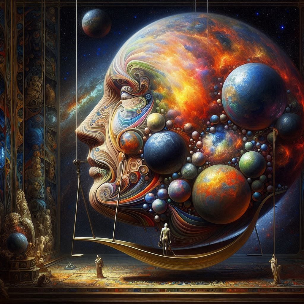 the weight of the world, or the universe, can eventually be calculated in exact terms because it no longer has a referen...