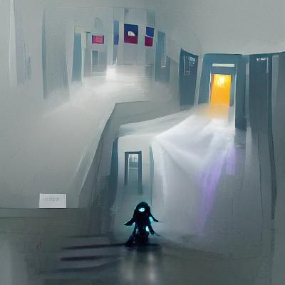 Alone Ghost in a foggy hallway 