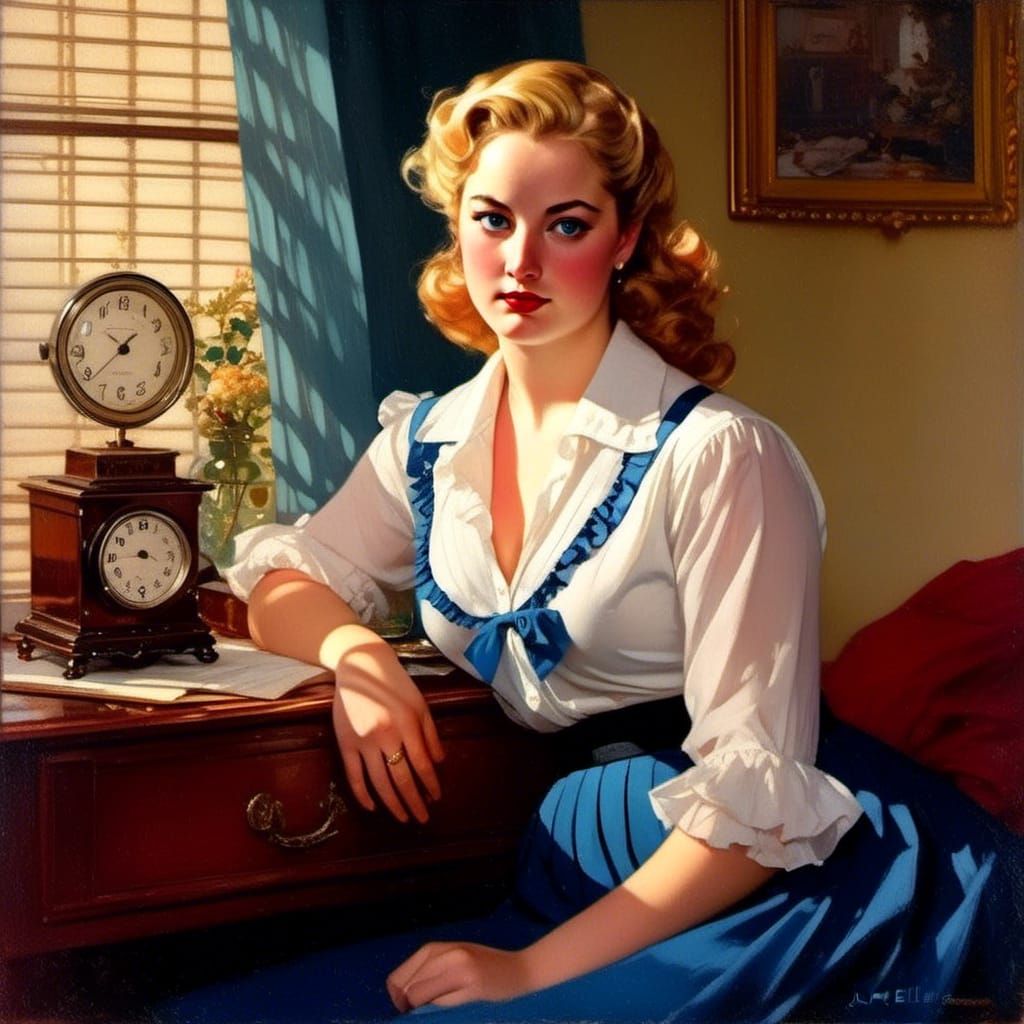 style of intricately detailed oil painting by Gil Elvgren and Jack ...