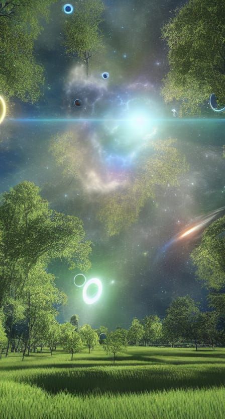 Space time portal showing a glimpse of a distant galaxy whil...