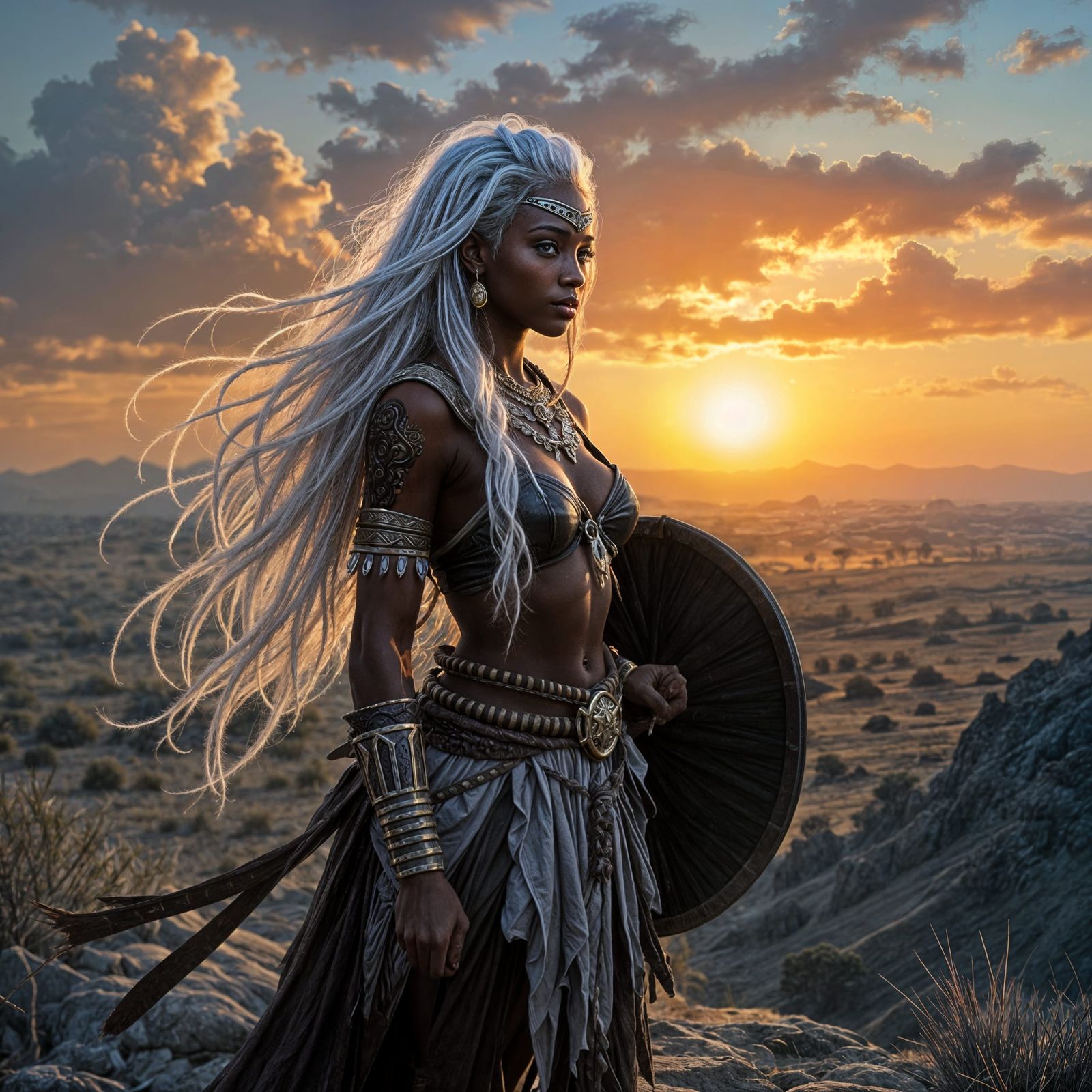 African warrior girl with white hair   by @undefined