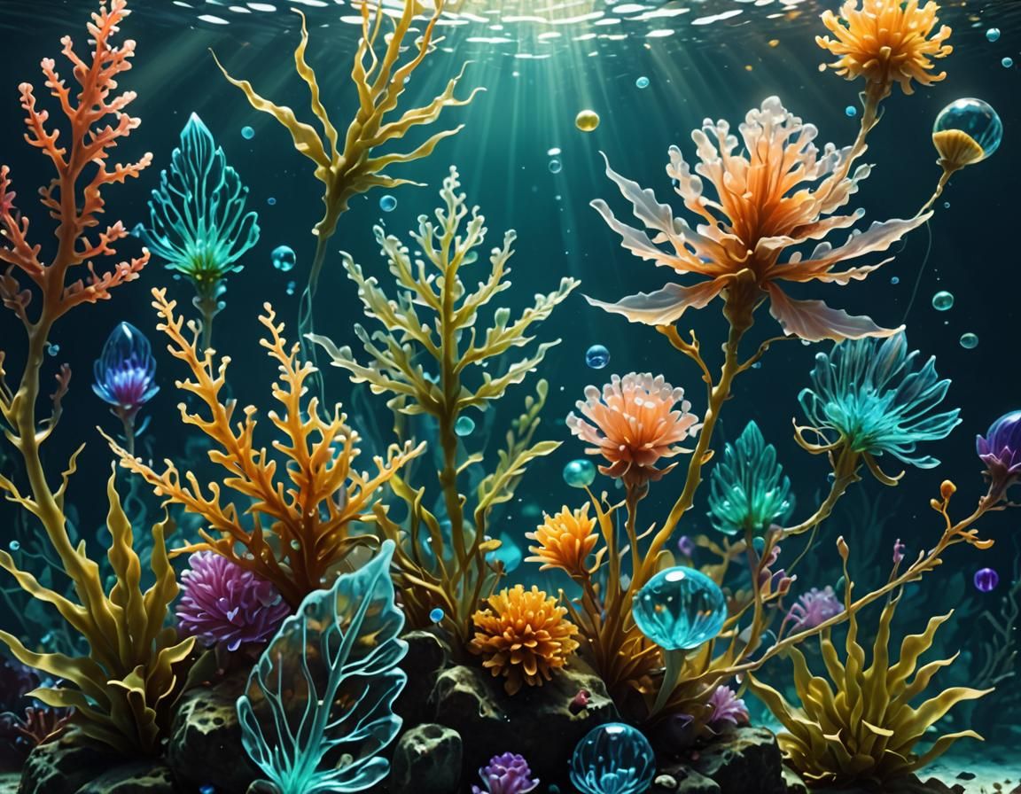Magical Underwater Crystal Plants with a Glassy Glow
