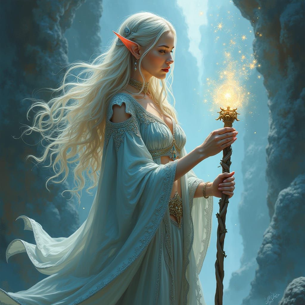 Enchanted Elf Wizard in Radiant Aura