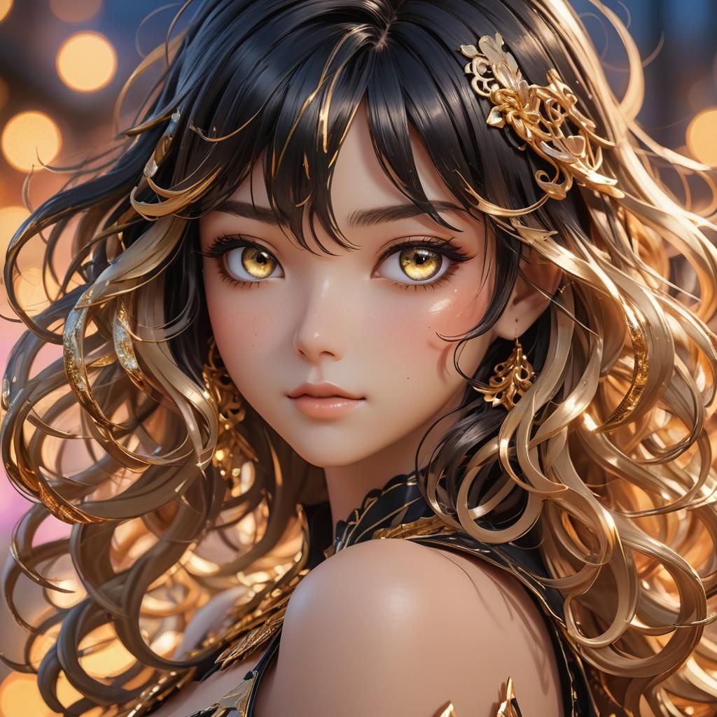 Golden-Eyed Anime Beauty in Detailed 3D Art