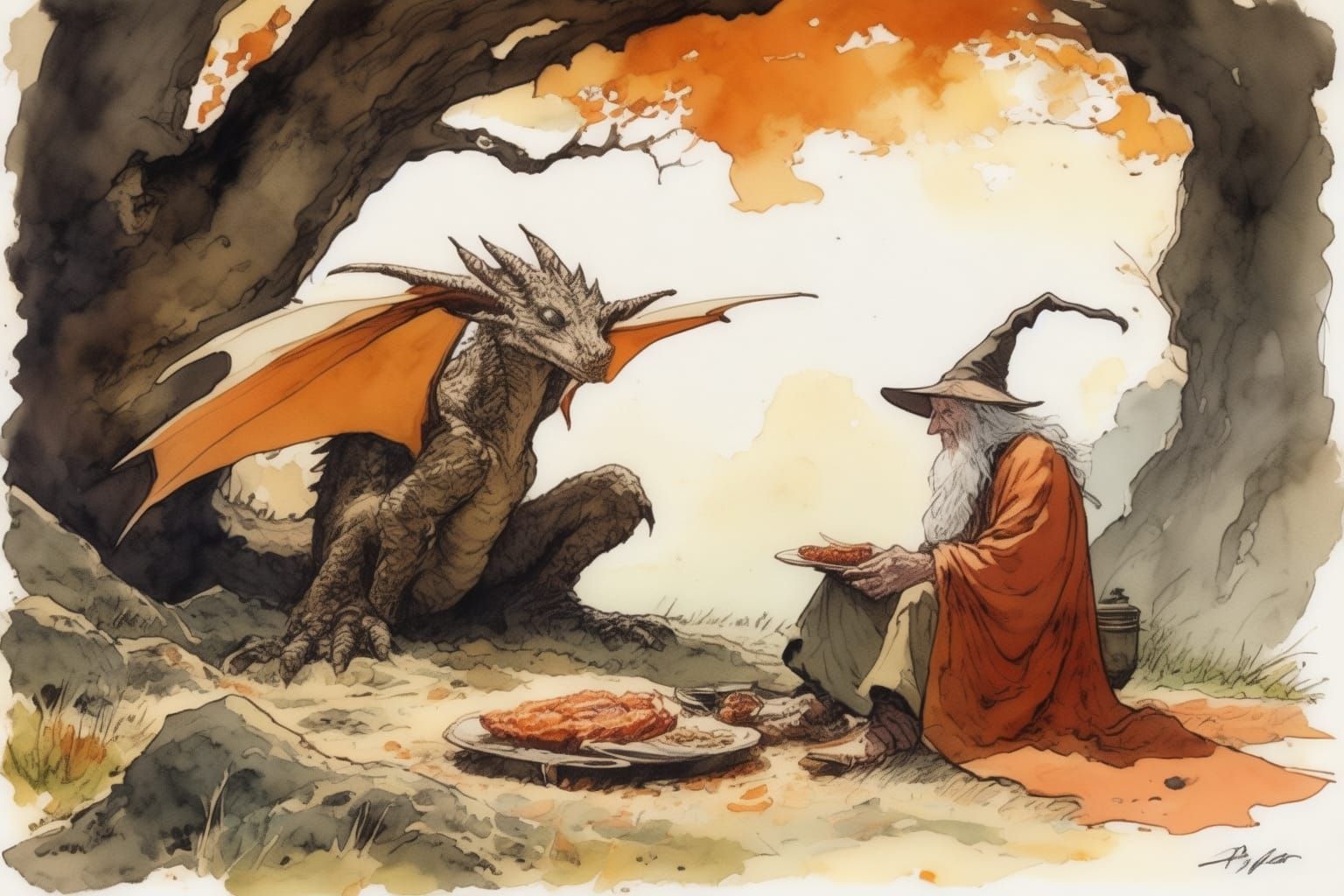 Tea Time with Gandalf and young Smaug