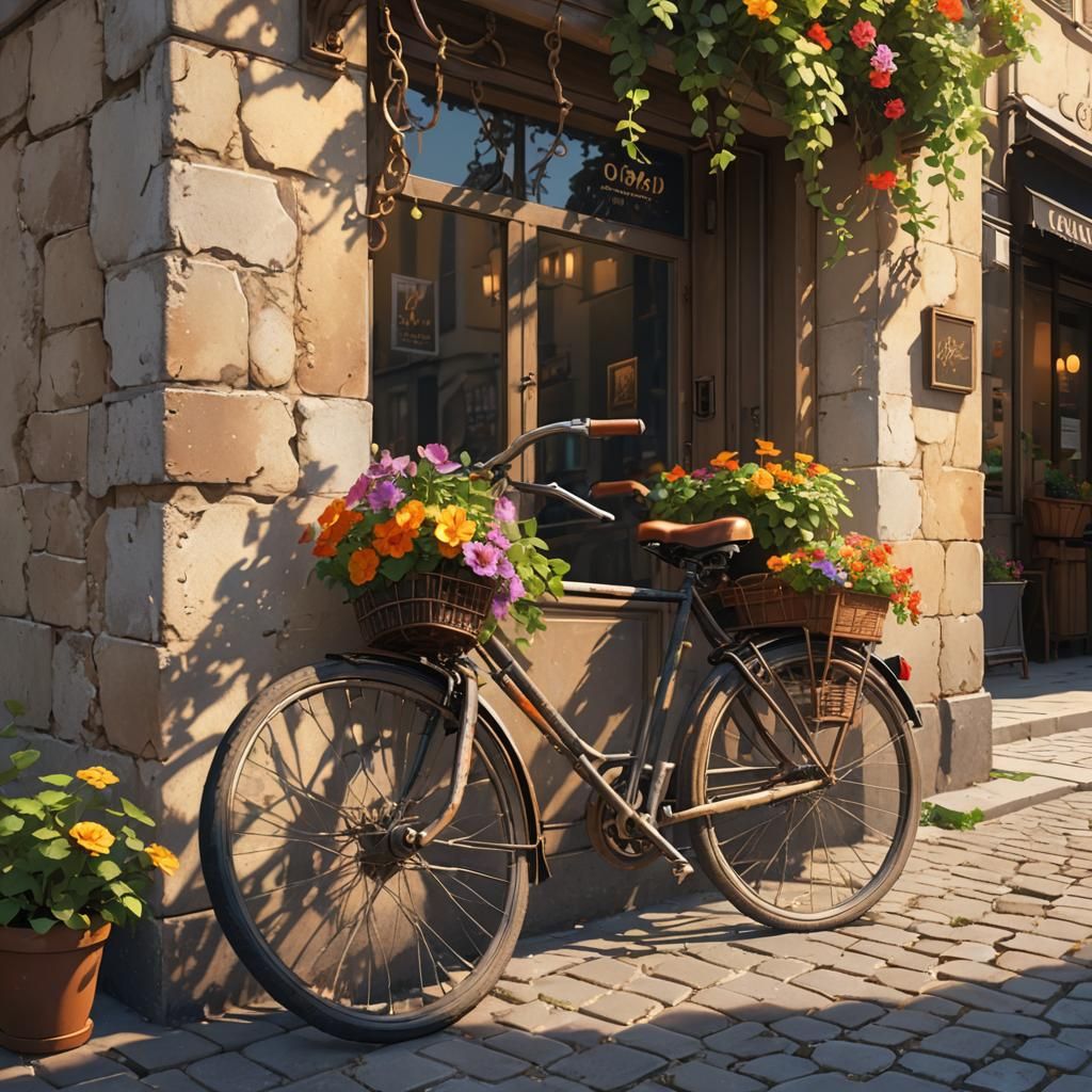 An old bicycle and flowers,   by @Tsvika
