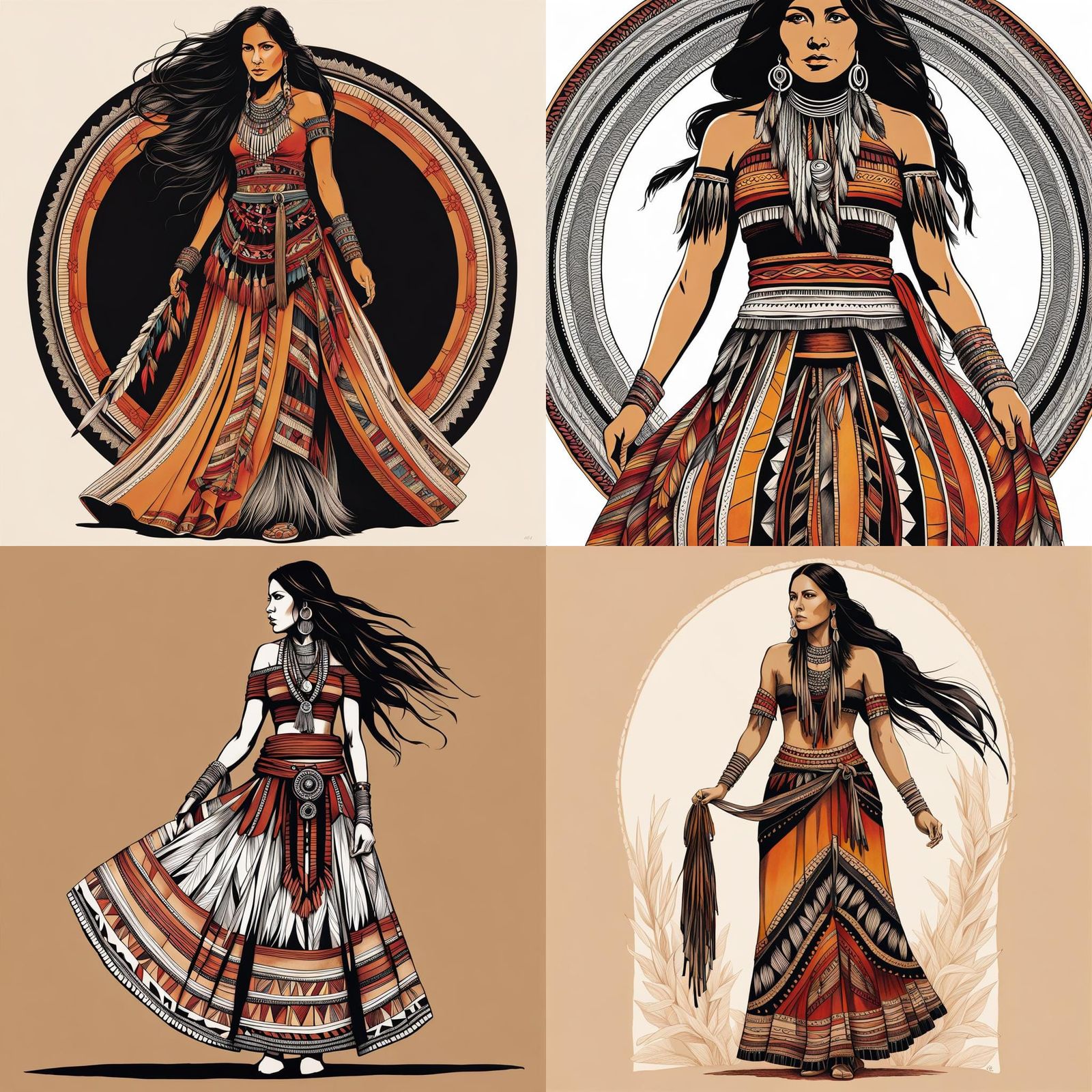 a black ink drawing of native american woman in a beautiful ribbon ...