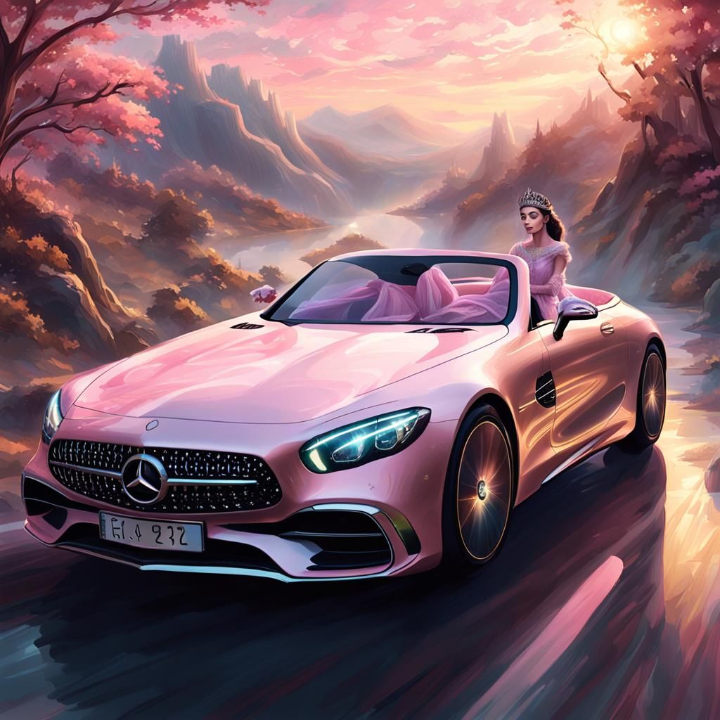 Princess Drives Pink Mercedes in Dreamy Art Nouveau Style