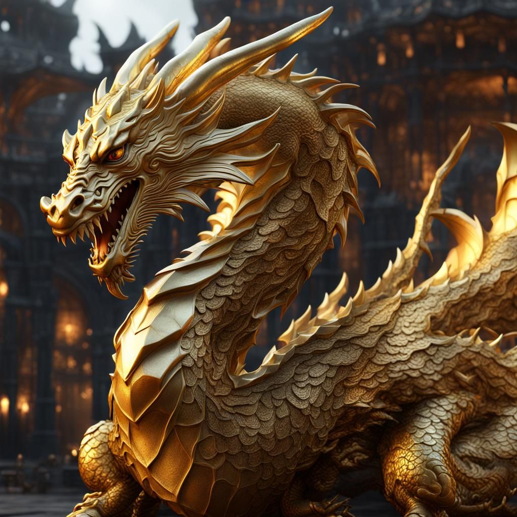A dragon sculpture made of gold