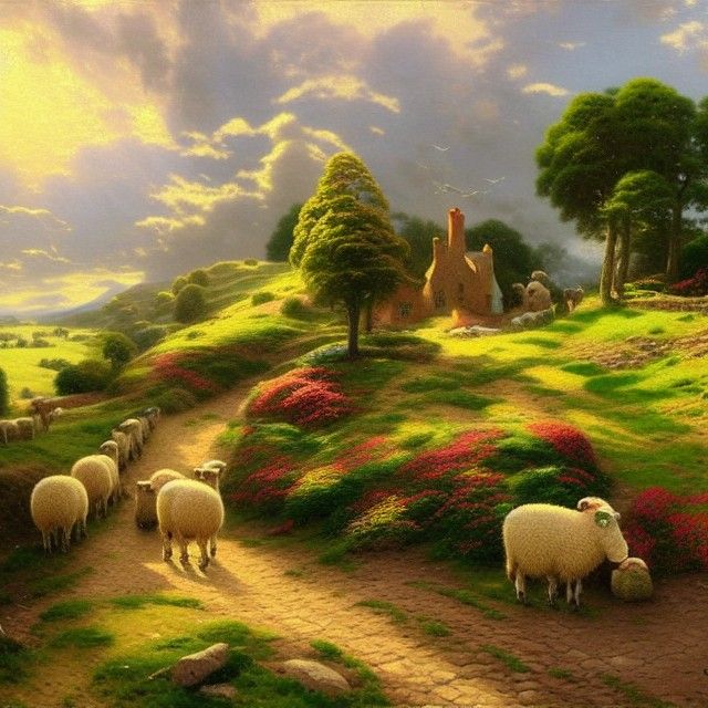 irish landscape with sheeps