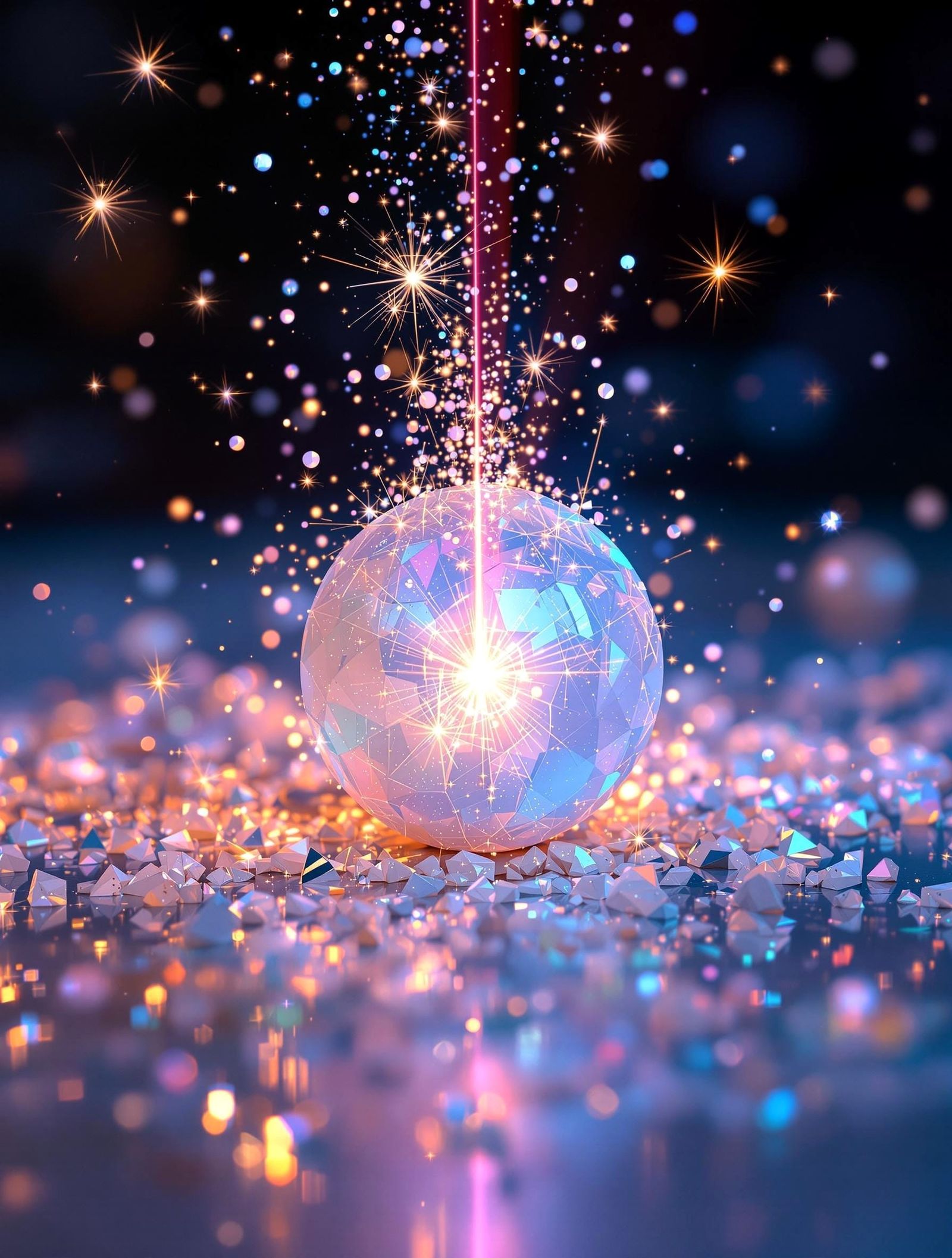 laser beam shows a pearl disintegrating into pieces.