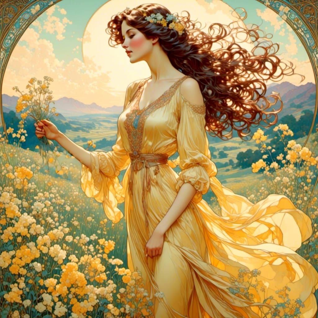 <lora:CuteBeautiesStyles:1.0> <lora:Art Nouveau Style:1.0> 