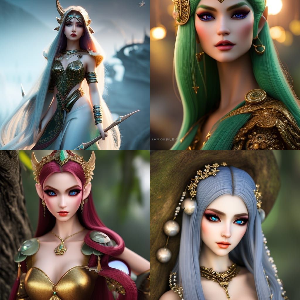 an elegant and beautiful elf princess with smiley lips, very...