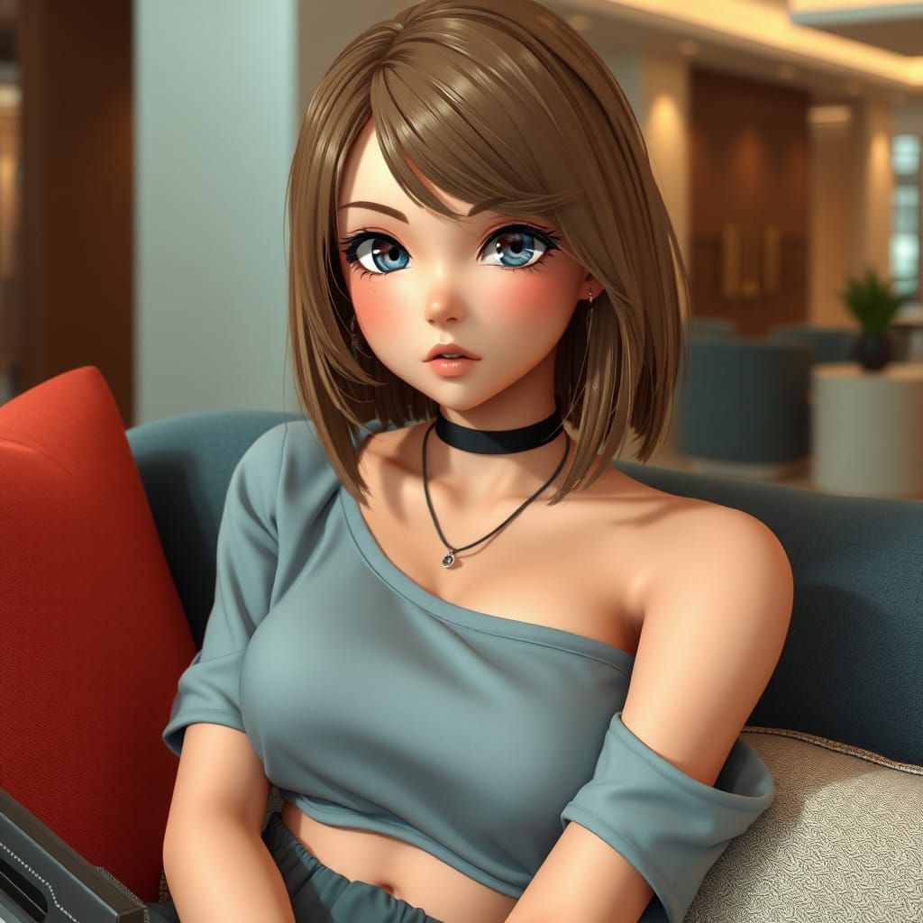 Anime Girl on Couch in 3D Style