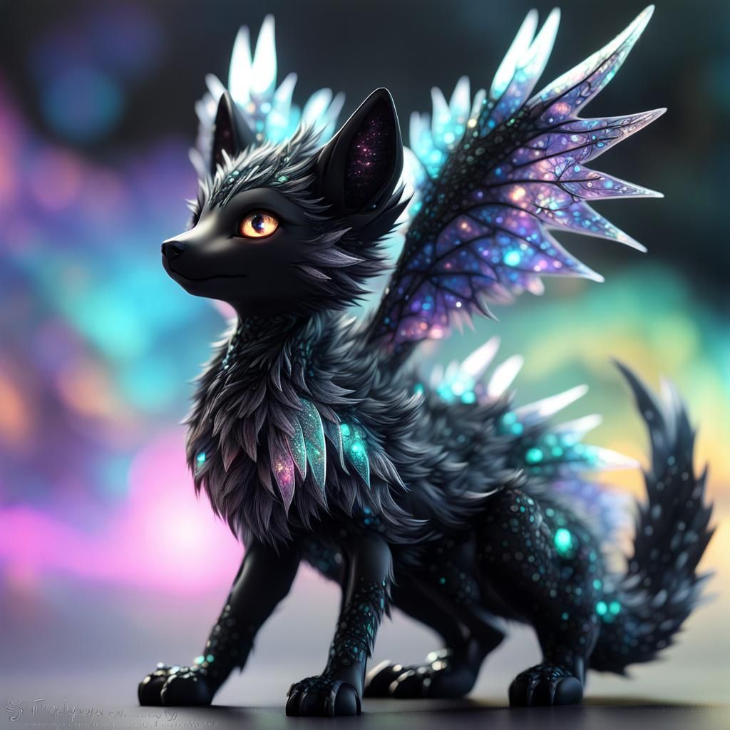 Adorable Dragon Fox Cub with Fractal Wings