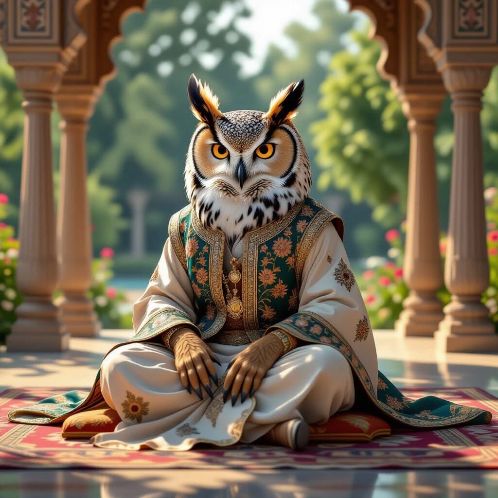 Anthropomorphic owl in sherwani