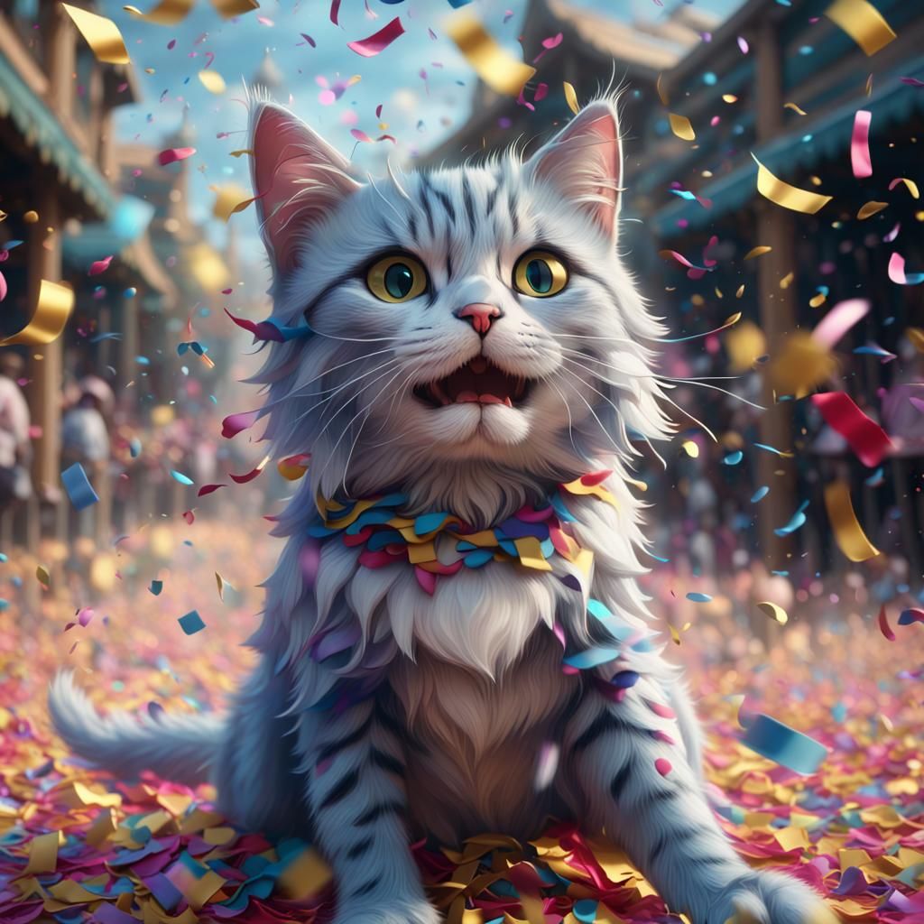 Surprised Cat Confetti AI Generated Artwork NightCafe Creator