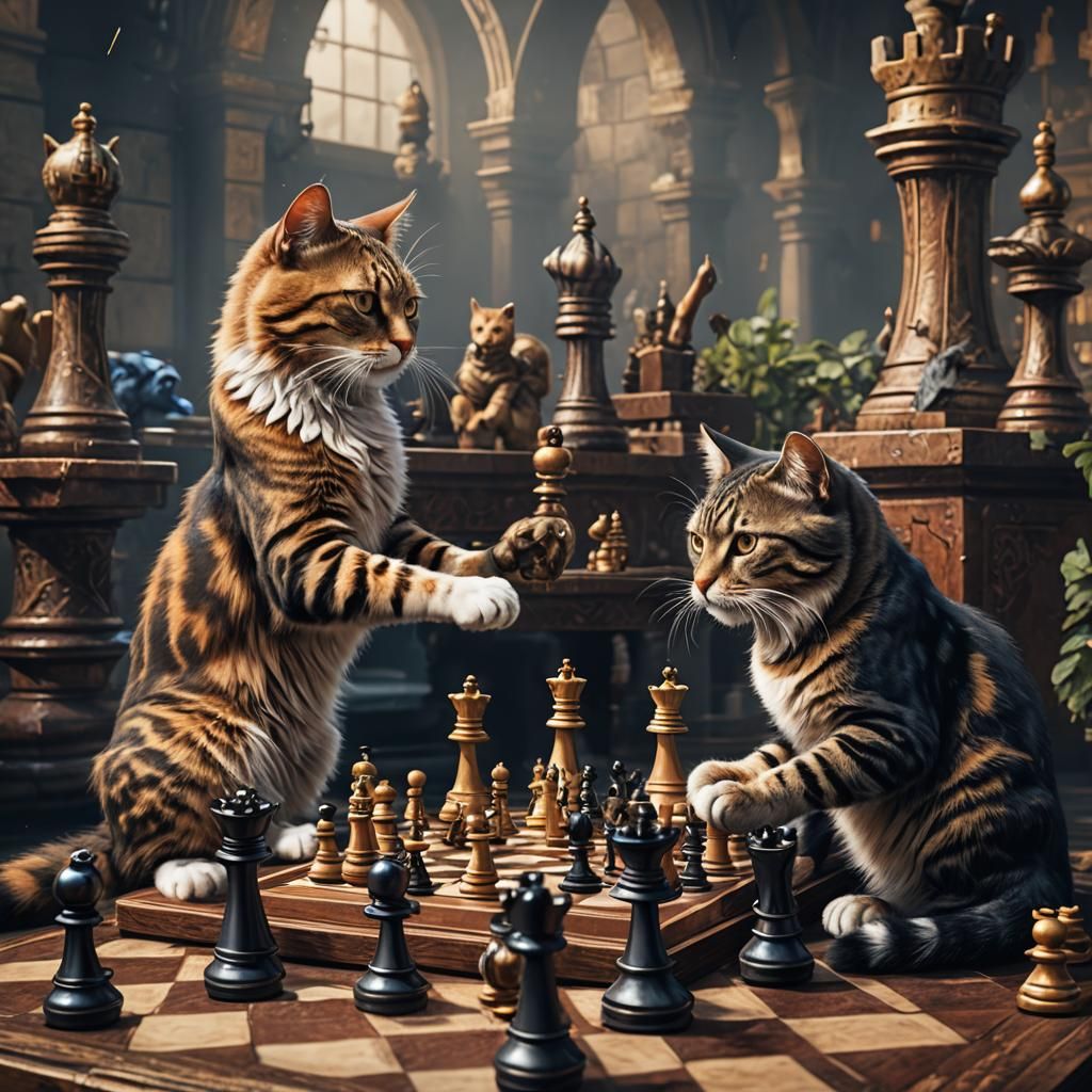 2 cats playing chess