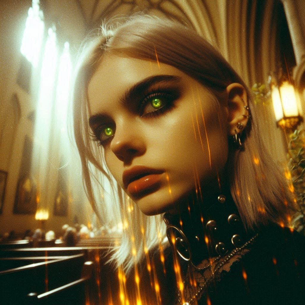 Gothic girl in gothic church
