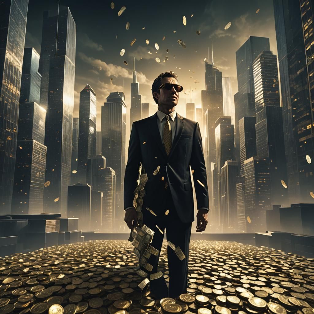 Intriguing Businessman in Cityscape: Film Noir Digital Art