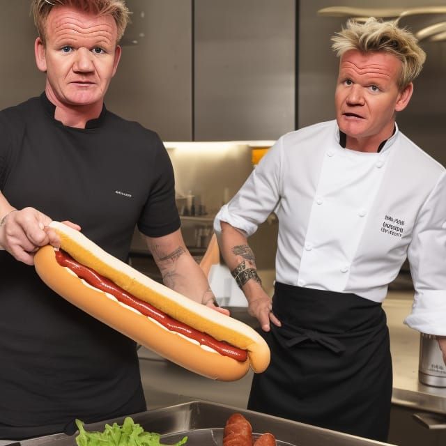 Gordon Ramsay with a hot dog