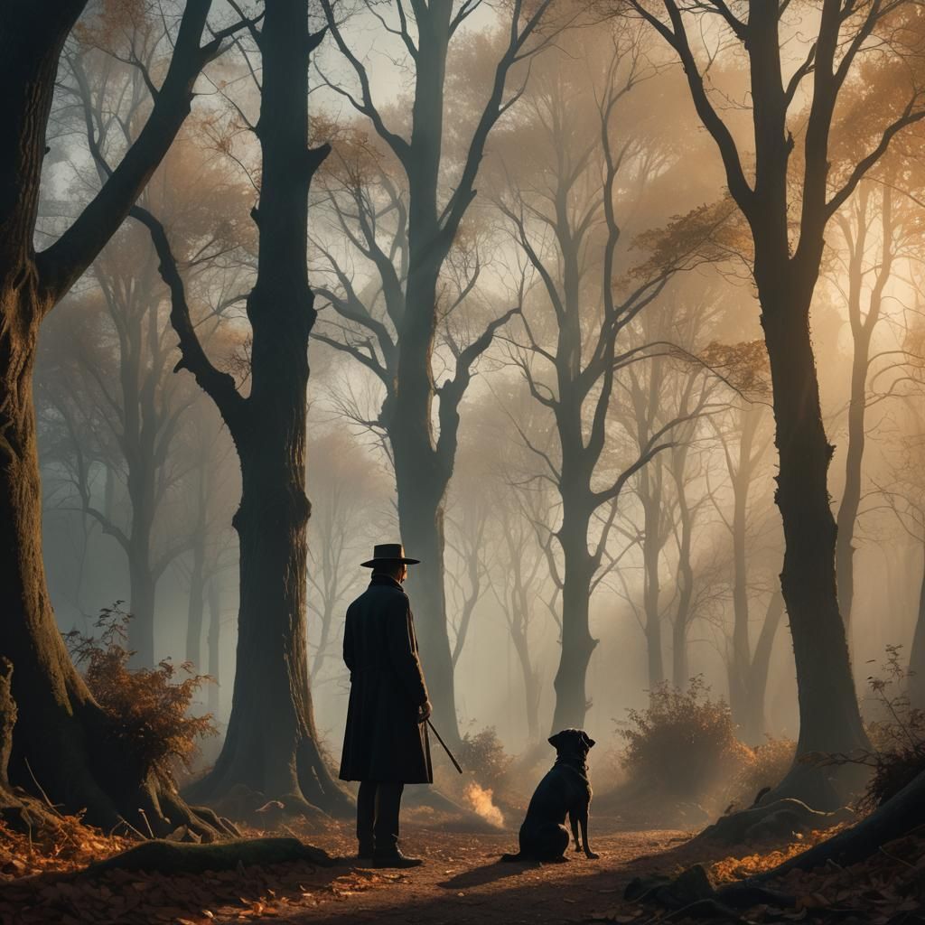 Man and Dog in Mystical Dark Fantasy Art