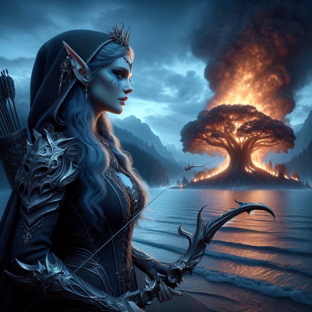 Sylvanas Windrunner burning down Teldrassil