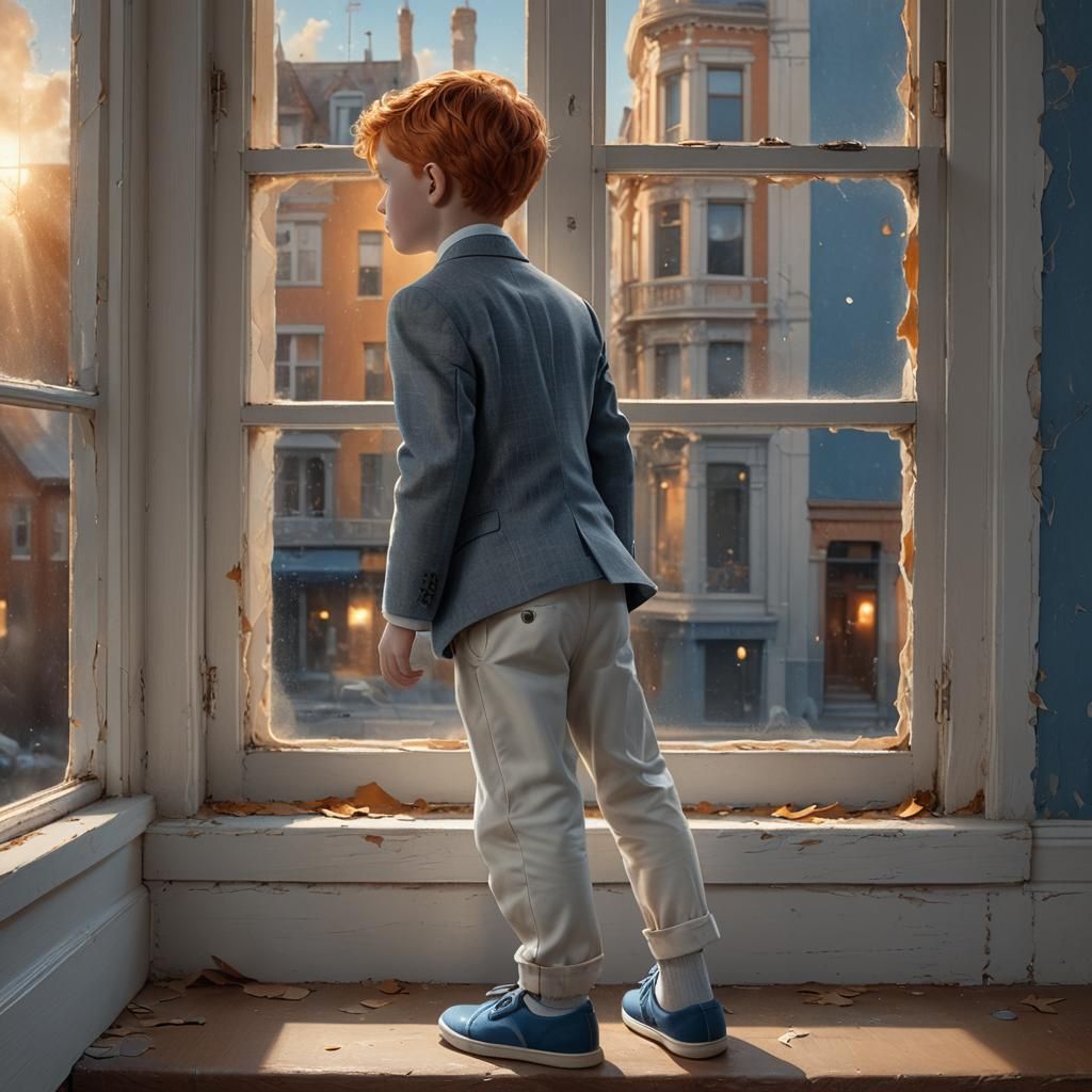 Ginger Kid Waiting, Cinematic Film Still, Rutkowski Style