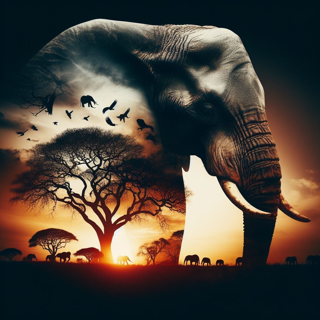 Elephant Double Exposure