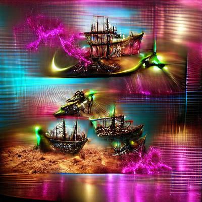 Futuristic pirate ships fighting in Venus 8K 3D holographic ...