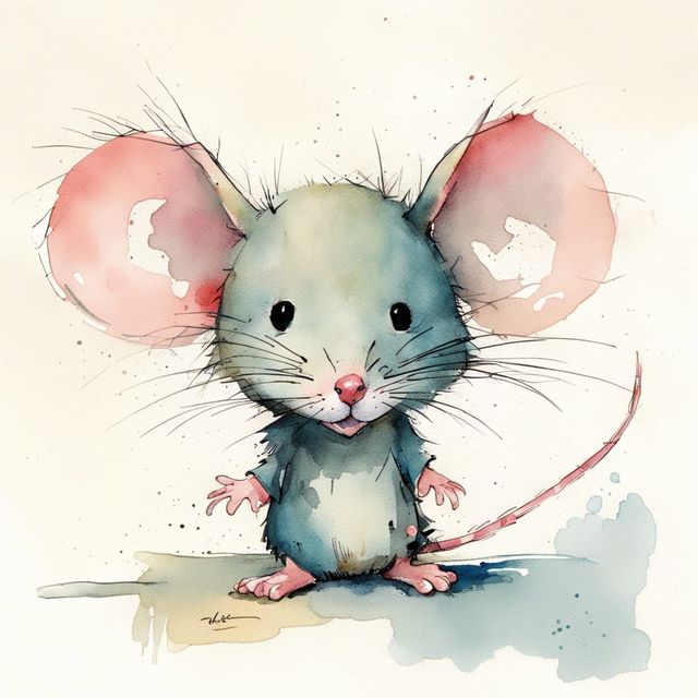 cool, nice and cute mouse by Alex Maleev, Quentin Blake, watercolour stye