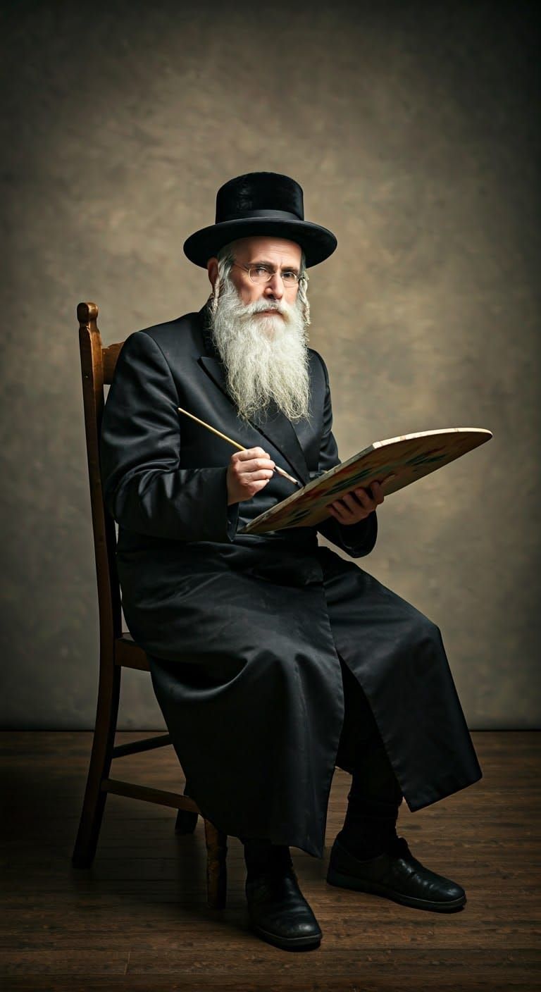 Hasidic Rabbi Paints Masterpiece in Traditional Attire