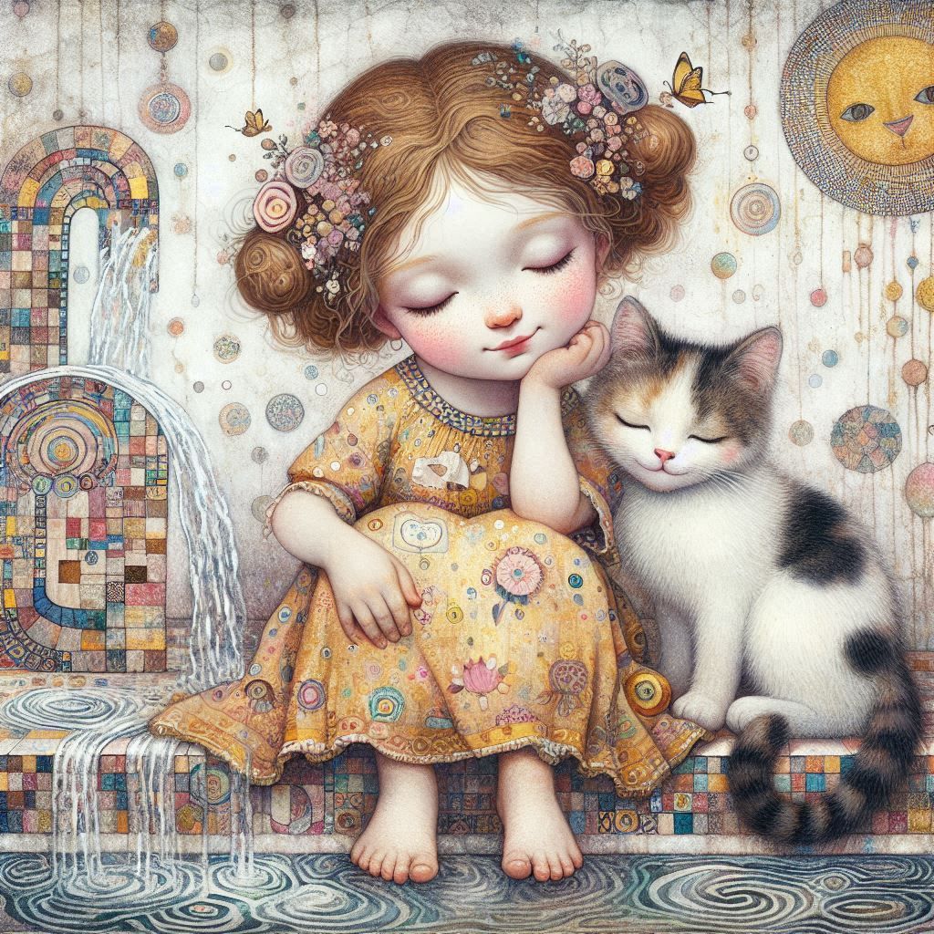 girl with cat. klimt style