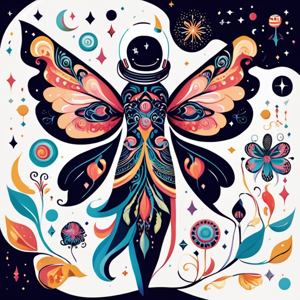 Emergent vibrant intricate patterns and rhythmic curves The same as the fourth dimension of a fairy surrounded by the bold brushstrokes of a...