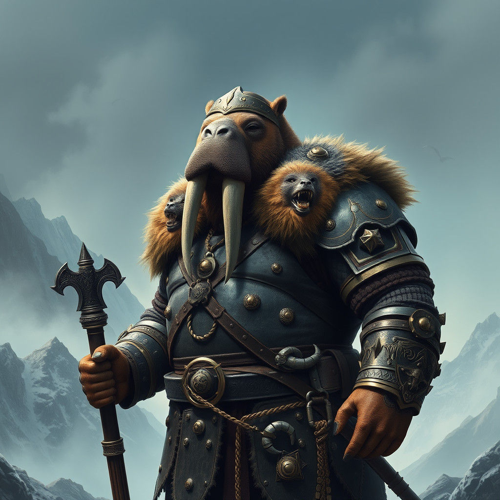 viking walrus warrior in full armour