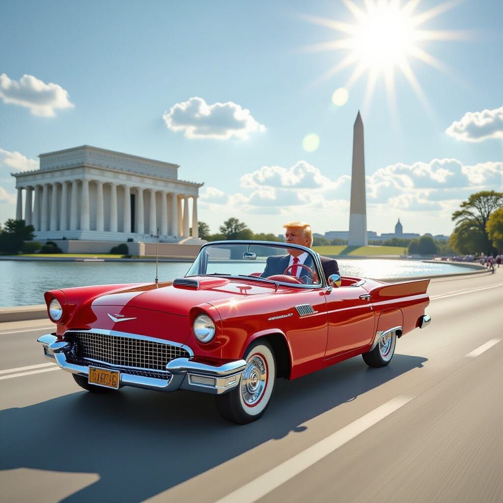 Donald Trump Drives Convertible in Washington D.C.