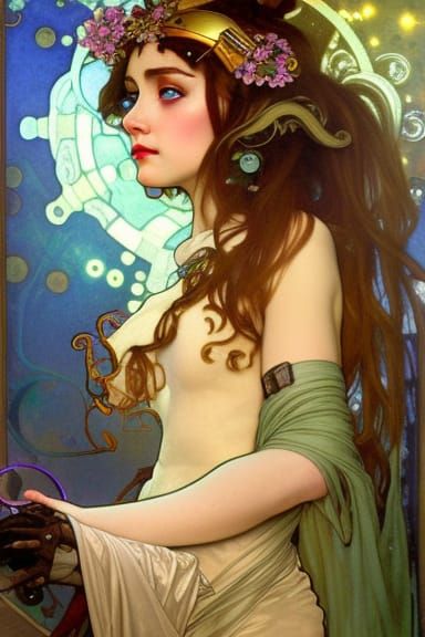 A beautyful Alchemist cyborg elf enchantress realistic art n...