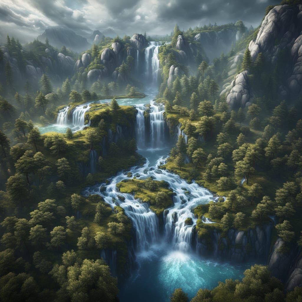 aerial view of a waterfall  by @Hani1