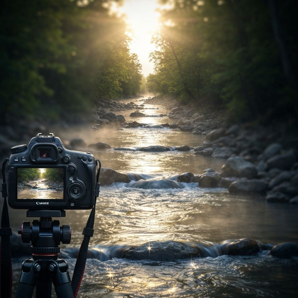 Magical River Flows from Camera: Double Exposure Art