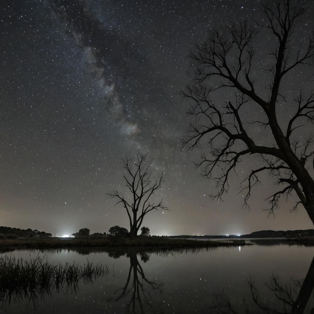 Bronze Lady with Sword in Forest Lake