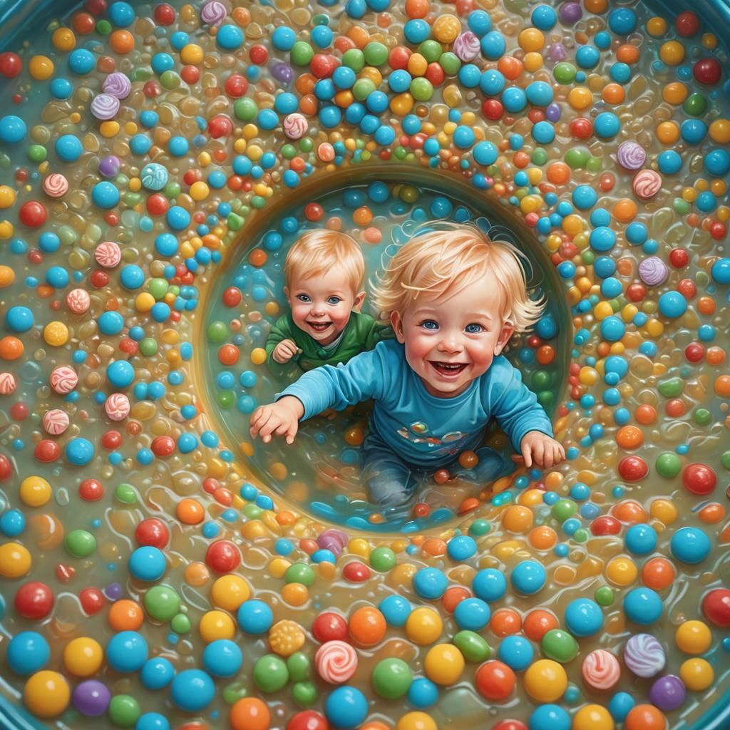 Boy in Soup Bowl: Candy Art Digital Illustration