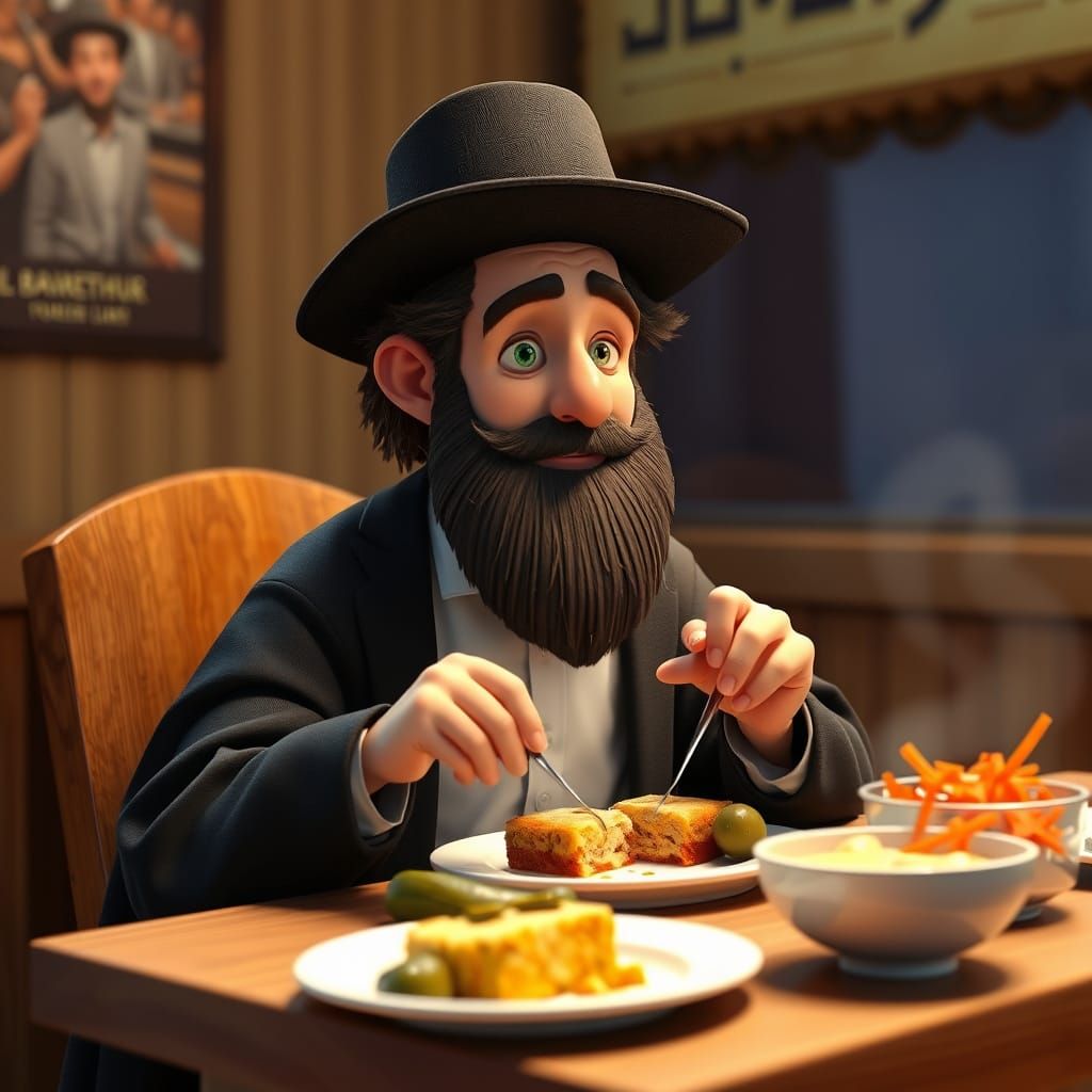 Traditional Orthodox Jewish Man Savoring Hearty Delights in ...